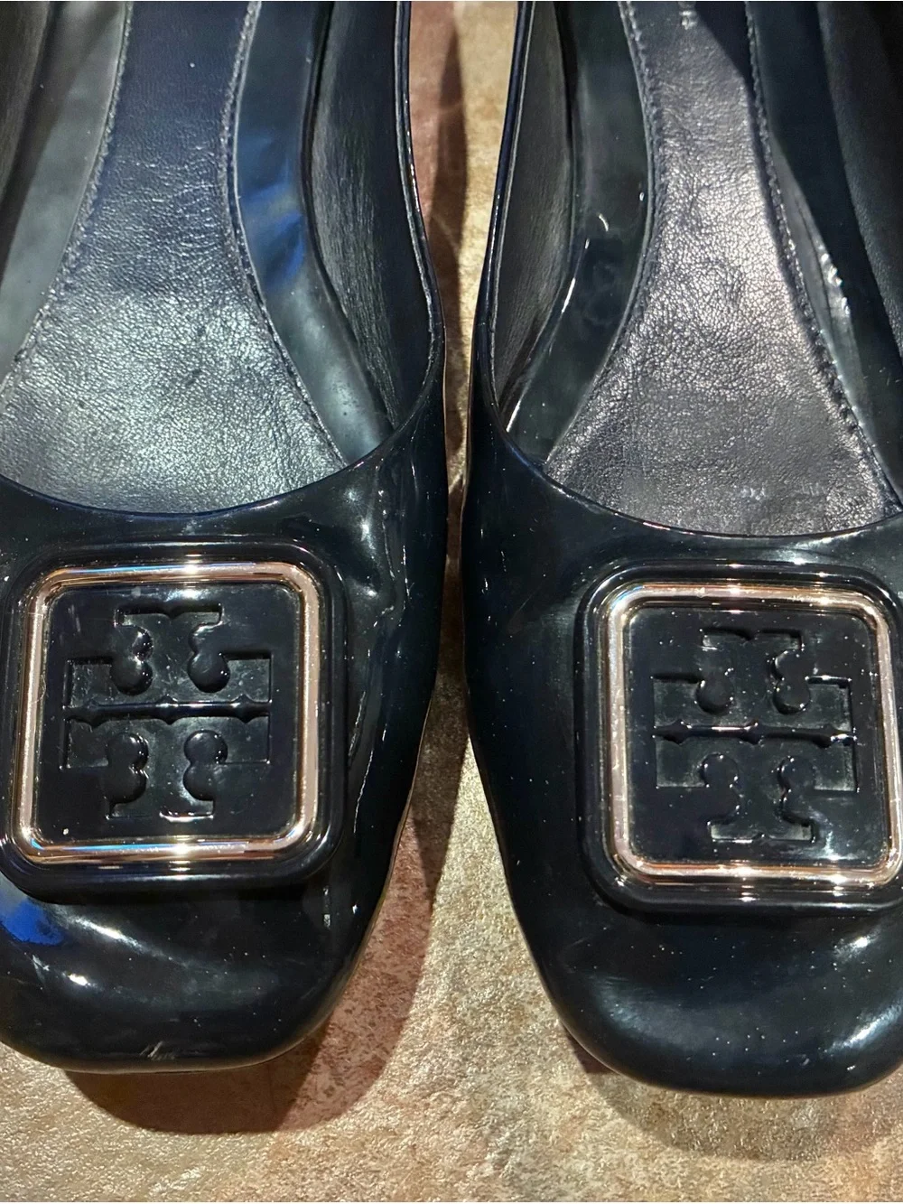 Tory Burch Black Patent Logo-Embellished Flats